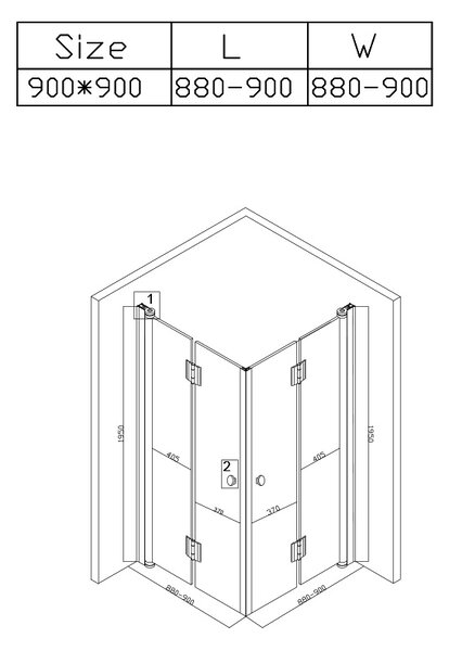 BPS-koupelny Čtvercový sprchový kout KZ1290B 90x90 chrom/transparent + vanička SXL02B BL černá