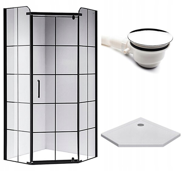 BPS-koupelny Pětiúhelníkový sprchový kout BS06A 80x80 černá/transparent + vanička ST07A WH bílá