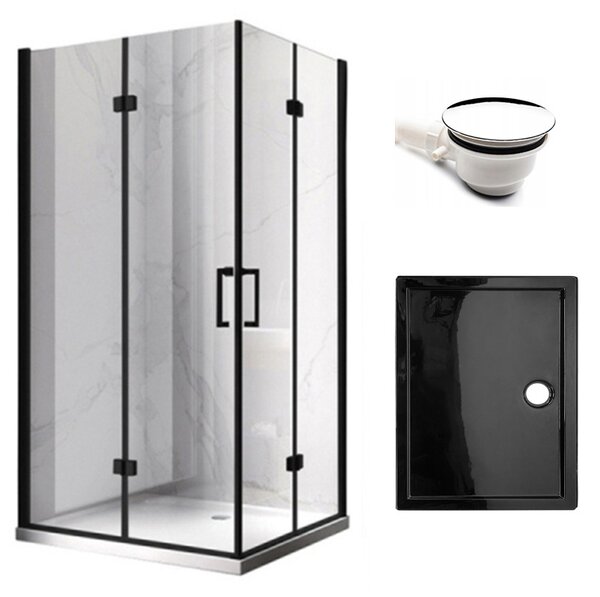BPS-koupelny Obdélníkový sprchový kout KZ12A BL 90x80 černá/transparent + vanička ST03E BL černá