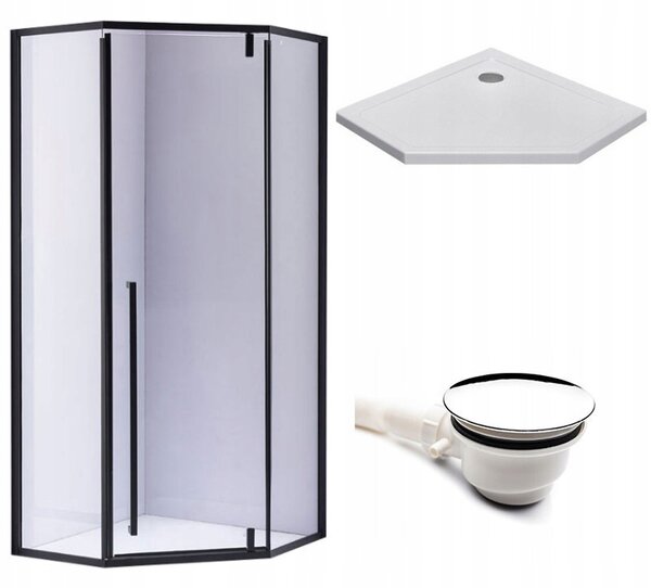 BPS-koupelny Pětiúhelníkový sprchový kout BS07A 80x80 černá/transparent + vanička ST07A WH bílá