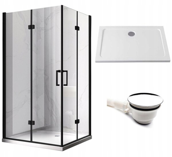 BPS-koupelny Obdélníkový sprchový kout KZ12B BL 100x80 černá/transparent + vanička ST03A WH bílá