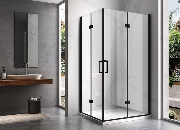 BPS-koupelny Obdélníkový sprchový kout KZ12B BL 100x80 černá/transparent + vanička ST03A WH bílá