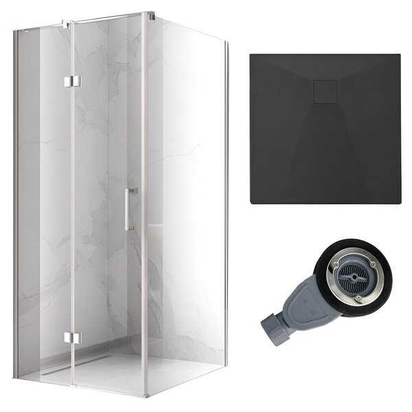 BPS-koupelny Čtvercový sprchový kout KZ01C 90x90 chrom/transparent + vanička RIKO BL černá