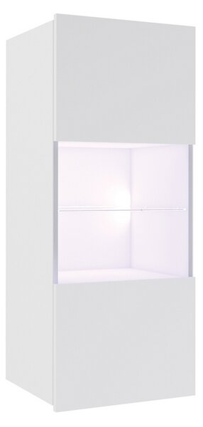 Závěsná vitrína BRINICA, 45x117x32, bílá/bílý lesk, + modré LED