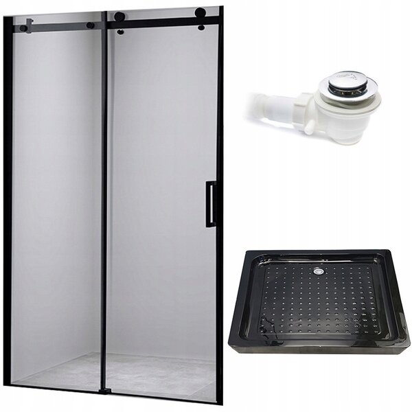 BPS-koupelny Posuvné sprchové dveře SH03B 100 černá/transparent pro instalaci do niky + vanička SXL03C 100x80 černá