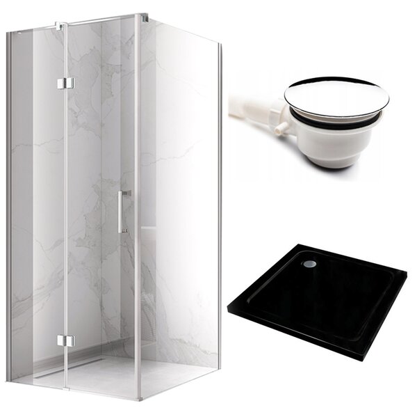 BPS-koupelny Čtvercový sprchový kout KZ01B 80x80 chrom/transparent + vanička ST02A BL černá