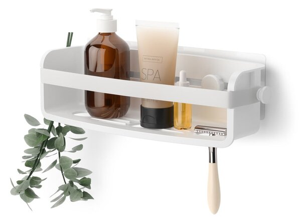 Bílá samodržící koupelnová polička z recyklovaného plastu Flex Adhesive – Umbra