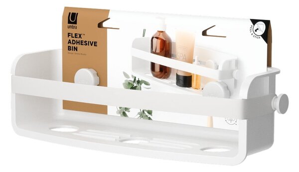 Bílá samodržící koupelnová polička z recyklovaného plastu Flex Adhesive – Umbra