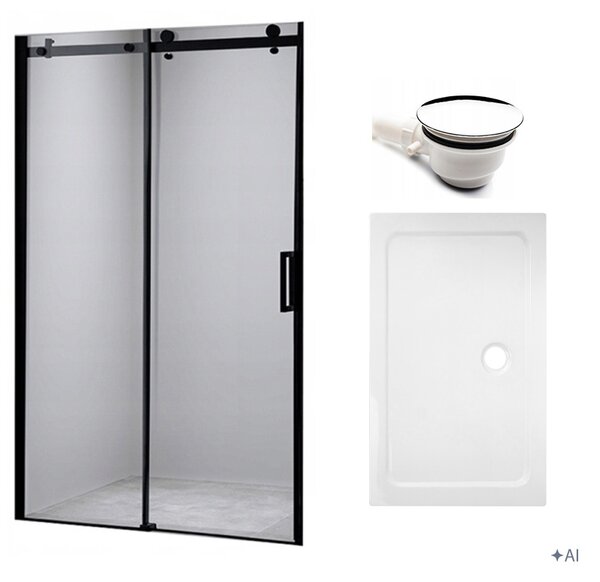 BPS-koupelny Posuvné sprchové dveře SH03D 120 černá/transparent pro instalaci do niky + vanička ST05E 120x70 bílá