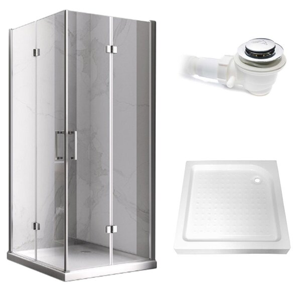 BPS-koupelny Čtvercový sprchový kout KZ08C 90x90 chrom/transparent + vanička SXL02B WH bílá