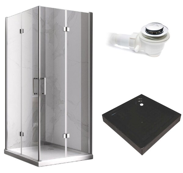 BPS-koupelny Čtvercový sprchový kout KZ08C 90x90 chrom/transparent + vanička SXL02B BL černá