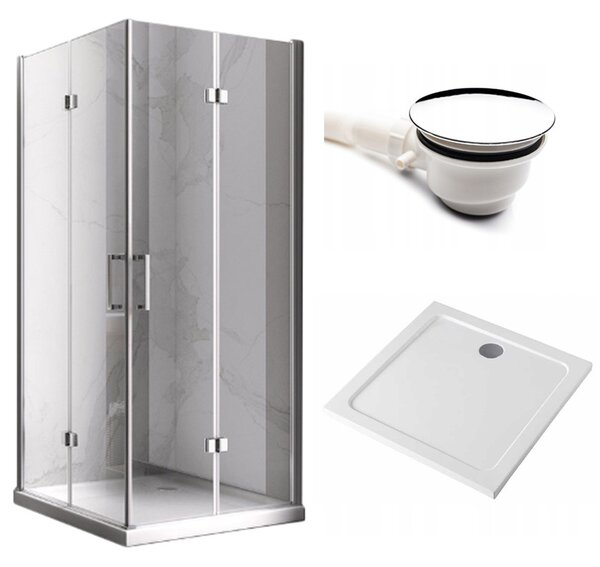 BPS-koupelny Čtvercový sprchový kout KZ08C 90x90 chrom/transparent + vanička ST02B WH bílá