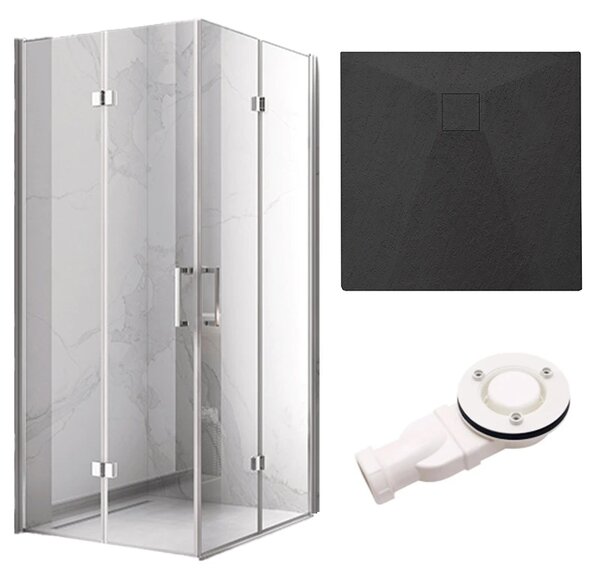 BPS-koupelny Čtvercový sprchový kout KZ08C 90x90 chrom/transparent + vanička RIKO BL černá