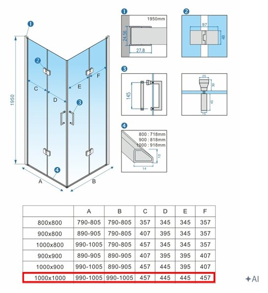BPS-koupelny Čtvercový sprchový kout KZ08D BL 100x100 černá/transparent - bez vaničky