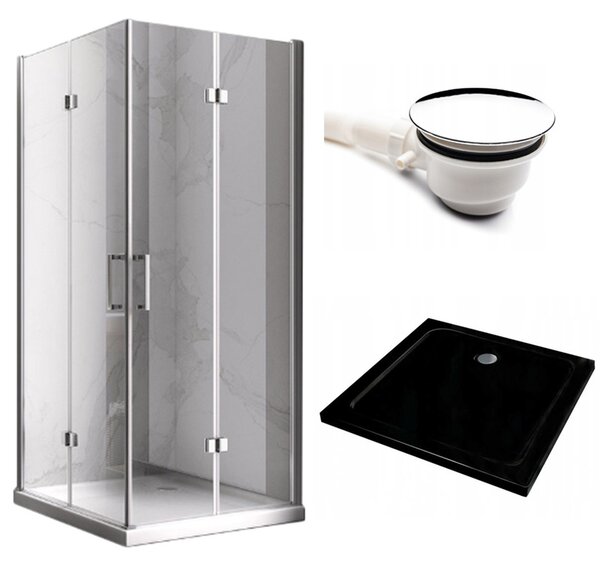 BPS-koupelny Čtvercový sprchový kout KZ08C 90x90 chrom/transparent + vanička ST02B BL černá