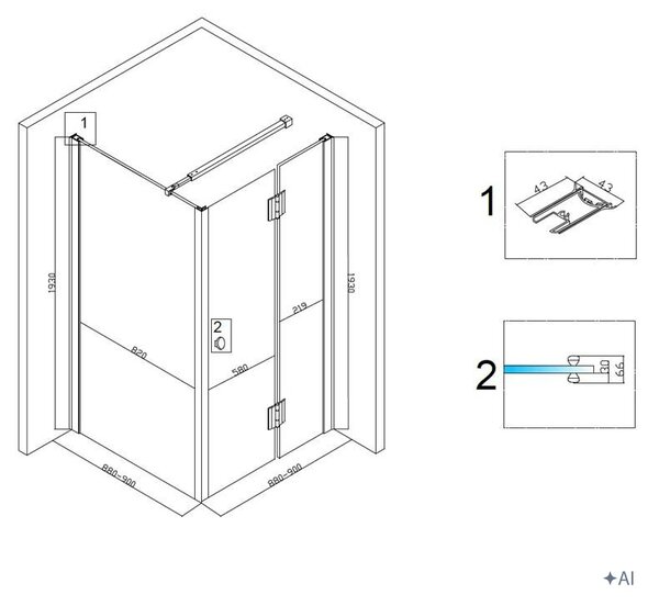 BPS-koupelny Čtvercový sprchový kout KZ1390B GL 90x90 zlatá/transparent - bez vaničky