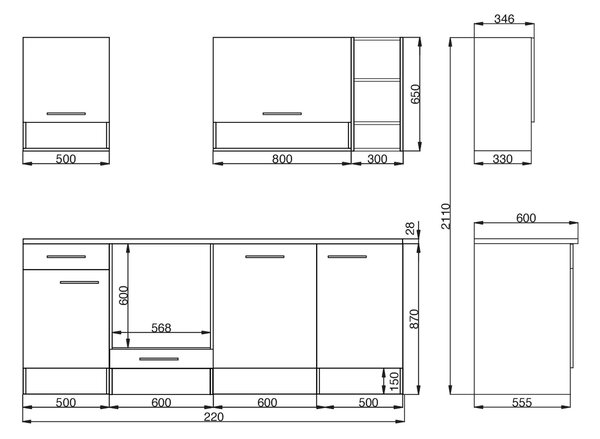 KUCHYŇSKÝ BLOK 220 cm Respekta - Online Only kuchyňské linky, Online Only