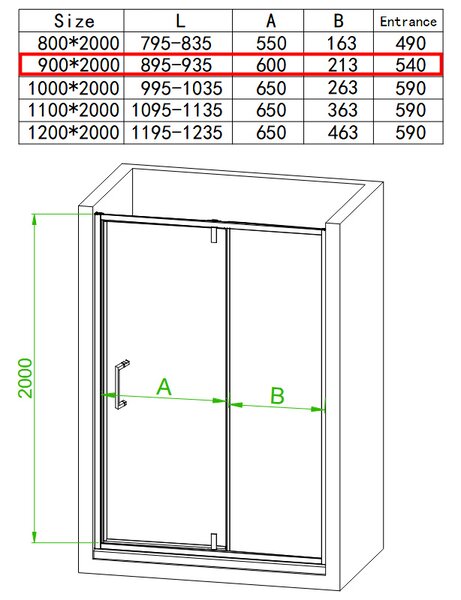 BPS-koupelny Sprchové dveře SH08B BL 90 černá/transparent pro instalaci do niky - bez vaničky