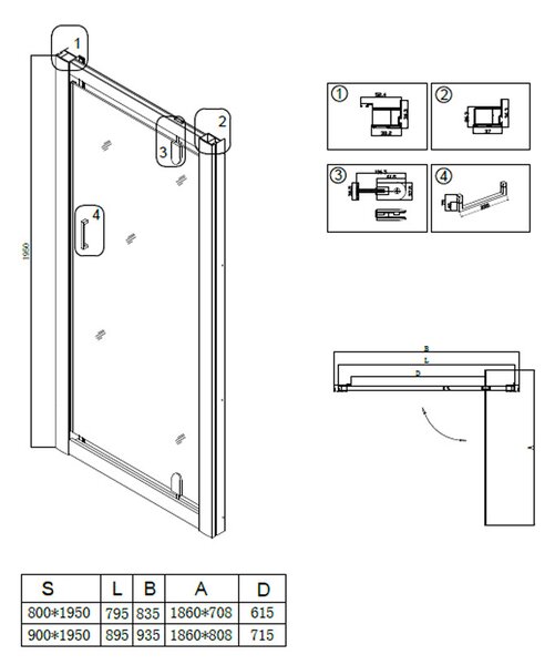 BPS-koupelny Sprchové dveře ZOE BL 80 černá/transparent pro instalaci do niky - bez vaničky