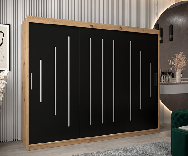 Šatní skříň s posuvnými dveřmi YORK - 250x200cm -Dub Artisan-Černá-