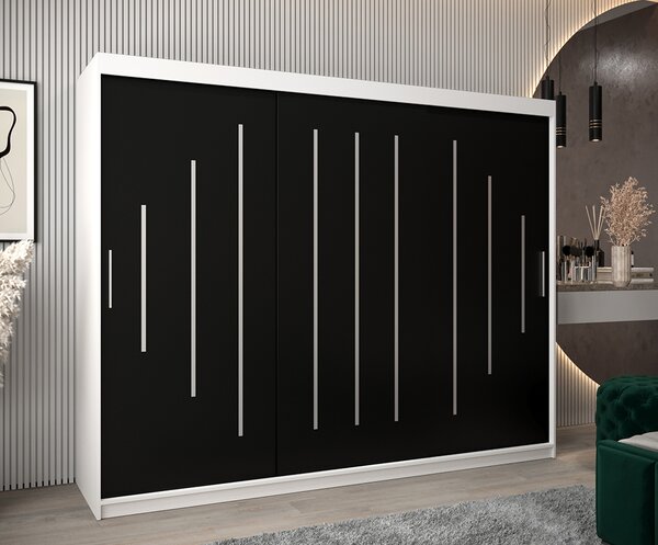 Šatní skříň s posuvnými dveřmi YORK - 250x200cm -Bílá-Černá-