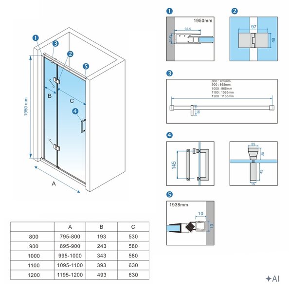BPS-koupelny Sprchové dveře KZ17D 100 černá/transparent pro instalaci do niky - bez vaničky