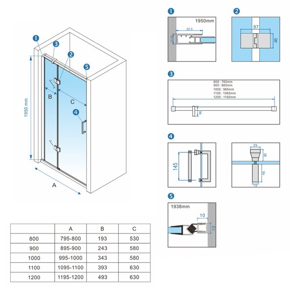 BPS-koupelny Sprchové dveře KZ17D 110 chrom/transparent pro instalaci do niky - bez vaničky