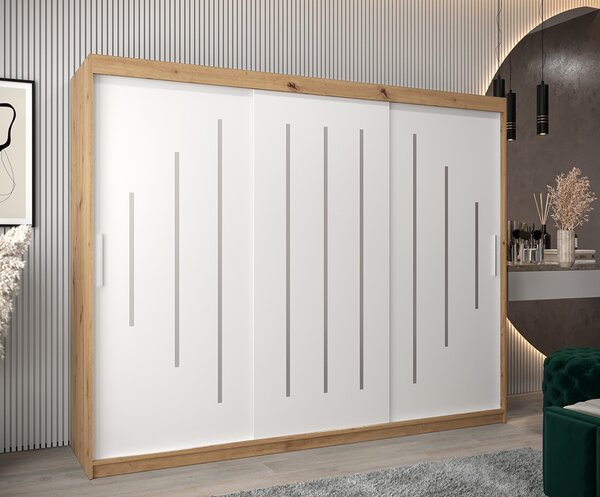 Šatní skříň s posuvnými dveřmi YORK - 250x200cm -Dub Artisan-Bílá-