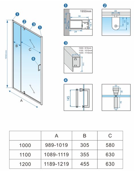 BPS-koupelny Sprchové dveře KZ19D 100 černá/transparent pro instalaci do niky - bez vaničky