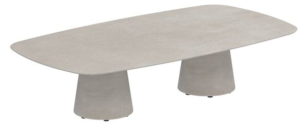 Royal Botania Betonový nízký stůl Conix, Royal Botania, oválný 220x120x35 cm, podnož beton cement grey, deska keramika travertino