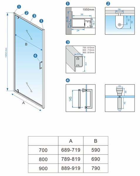 BPS-koupelny Sprchové dveře HYD-DN18A 70 černá/transparent pro instalaci do niky - bez vaničky