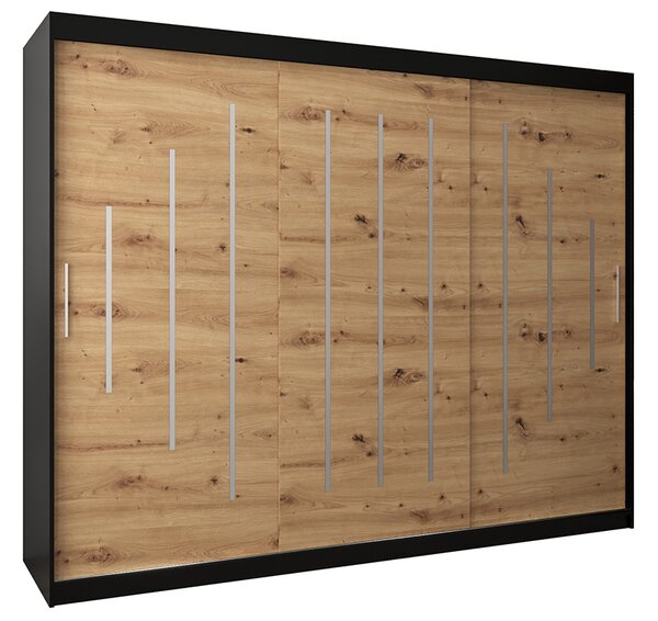Šatní skříň s posuvnými dveřmi YORK - 250x200cm -Černá-Dub Artisan-