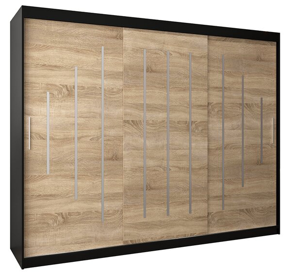Šatní skříň s posuvnými dveřmi YORK - 250x200cm -Černá-Dub Sonoma-