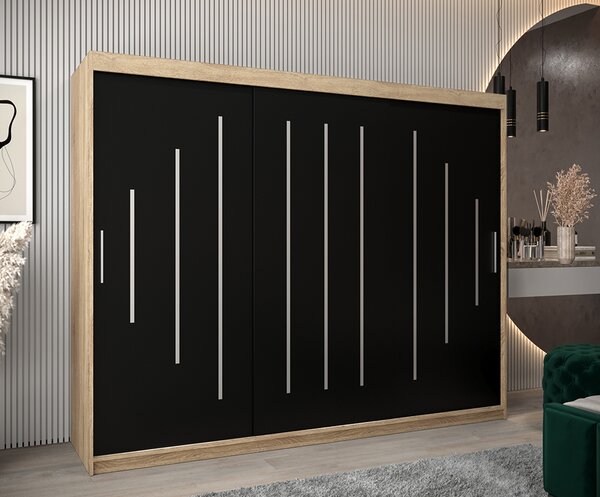 Šatní skříň s posuvnými dveřmi YORK - 250x200cm -Dub Sonoma-Černá-