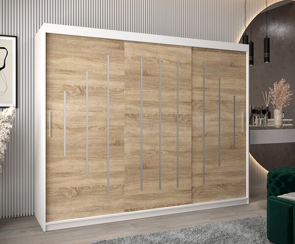 Šatní skříň s posuvnými dveřmi YORK - 250x200cm -Bílá-Dub Sonoma-