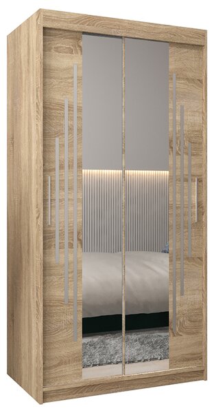 Šatní skříň s posuvnými dveřmi a dvoudílným zrcadlem YORK1 - 100x200cm -Dub Sonoma-