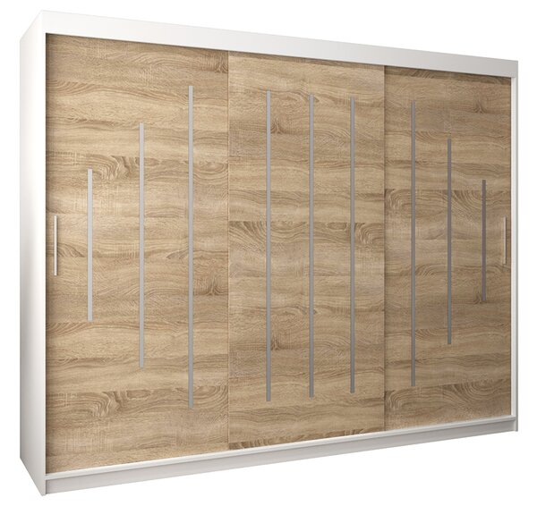 Šatní skříň s posuvnými dveřmi YORK - 250x200cm -Bílá-Dub Sonoma-