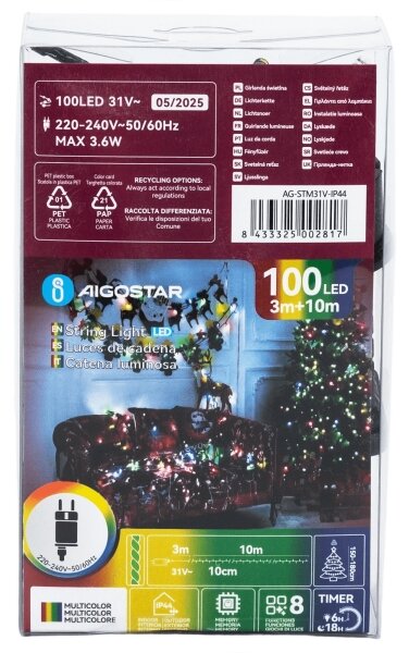 Aigostar - LED Venkovní vánoční řetěz 100xLED/8 funkcí 13m IP44 multicolor