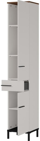 Šedobéžová vysoká koupelnová skříňka v dekoru ořechu 34x190 cm Yonkers - Germania