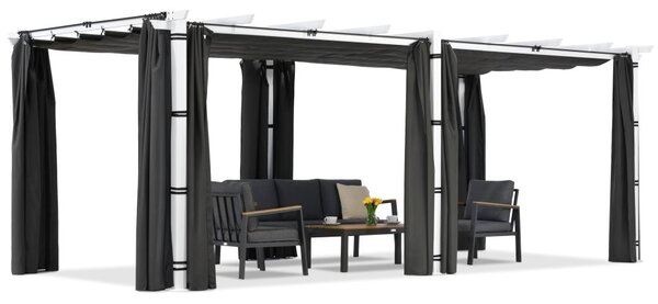 Pergola na terasu Barbados 3x6 m se závěsy Garden Point bílá a antracitová