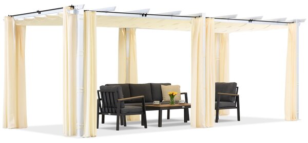 Barbados 3x6 m pergola na terasu se závěsy Garden Point bílá a béžová
