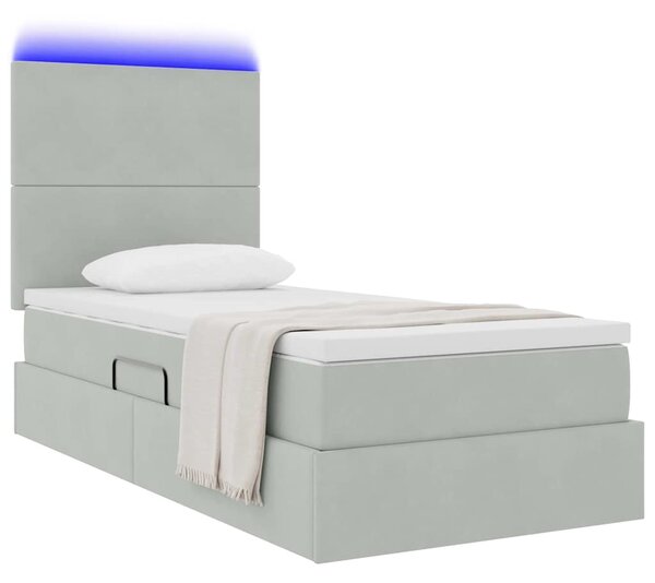 LED postel s úložným prostorem a matrací Světle šedá 3372579