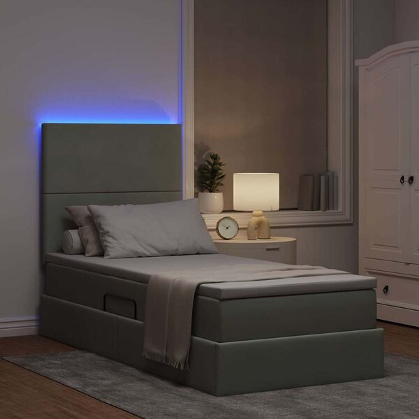 LED postel s úložným prostorem a matrací Světle šedá 3372579