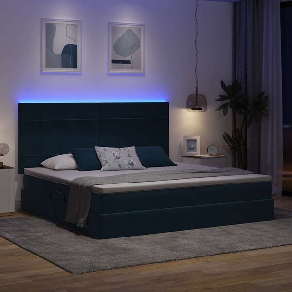 LED postel s úložným prostorem a matrací Tmavě modrá 3372691