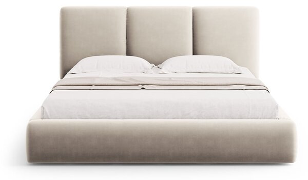 Krémová sametová čalouněná dvoulůžková postel s úložným prostorem s roštem 200x200 cm Brody – Mazzini Beds