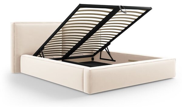 Krémová sametová čalouněná dvoulůžková postel s úložným prostorem s roštem 180x200 cm Arendal – Cosmopolitan Design