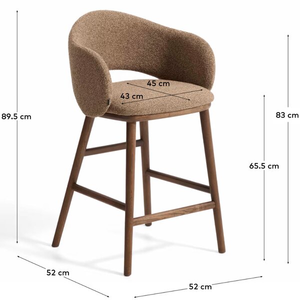 Kave Home Hnědá čalouněná barová židle Maina 66 cm