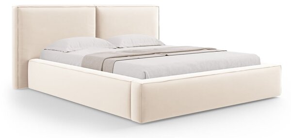 Krémová sametová čalouněná dvoulůžková postel s úložným prostorem s roštem 180x200 cm Arendal – Cosmopolitan Design
