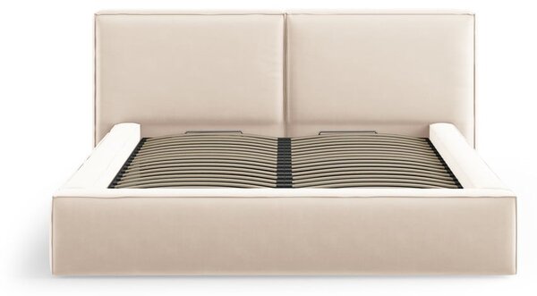 Krémová sametová čalouněná dvoulůžková postel s úložným prostorem s roštem 180x200 cm Arendal – Cosmopolitan Design