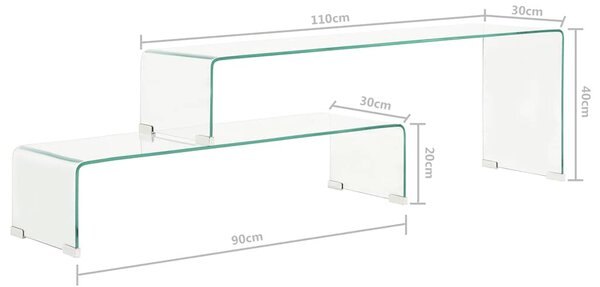 2dílný konferenční stolek 90x30x20 / 110x30x40 cm tvrzené sklo 284728